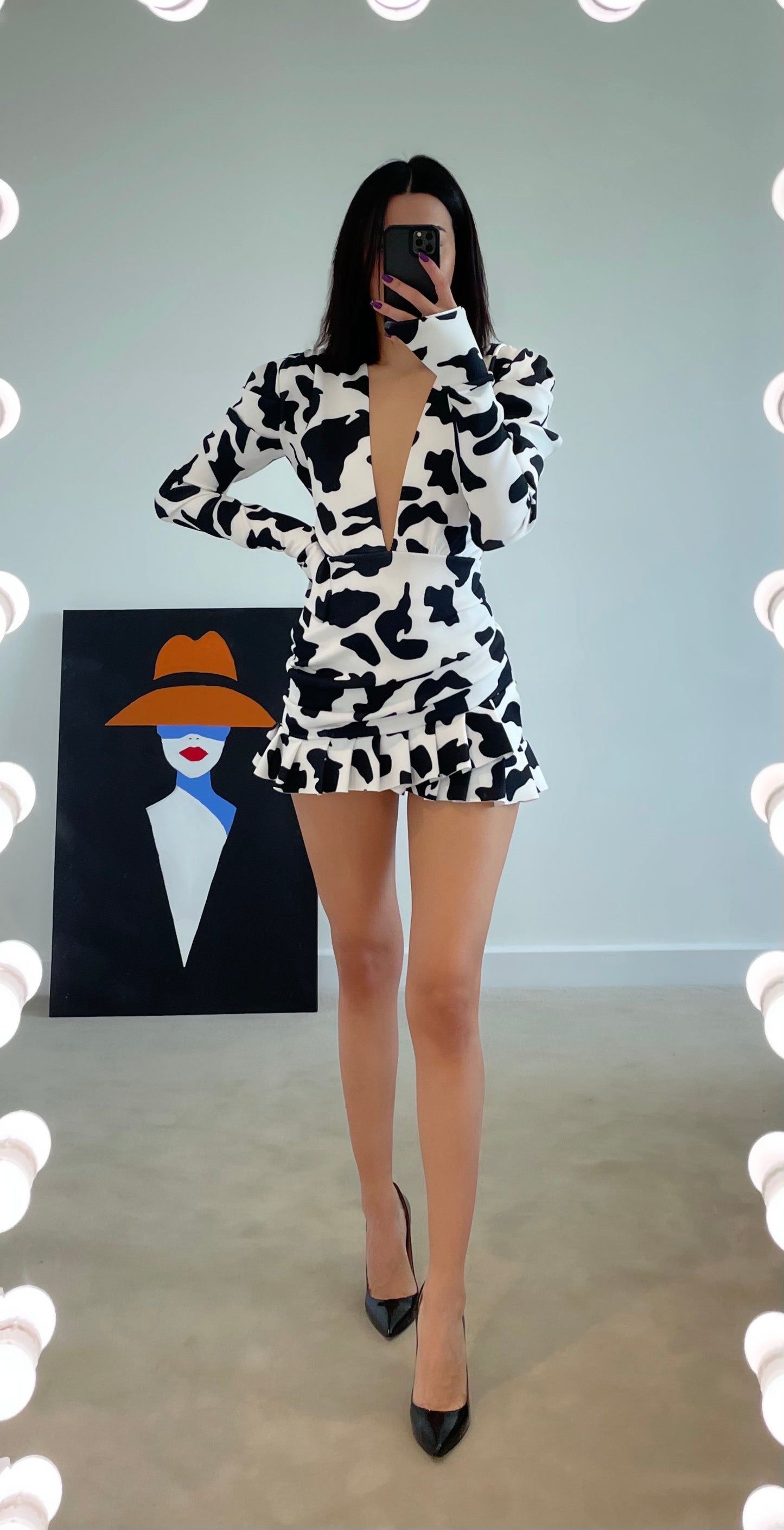 Heda Dress In Mini Cow Black And White - heda collection
