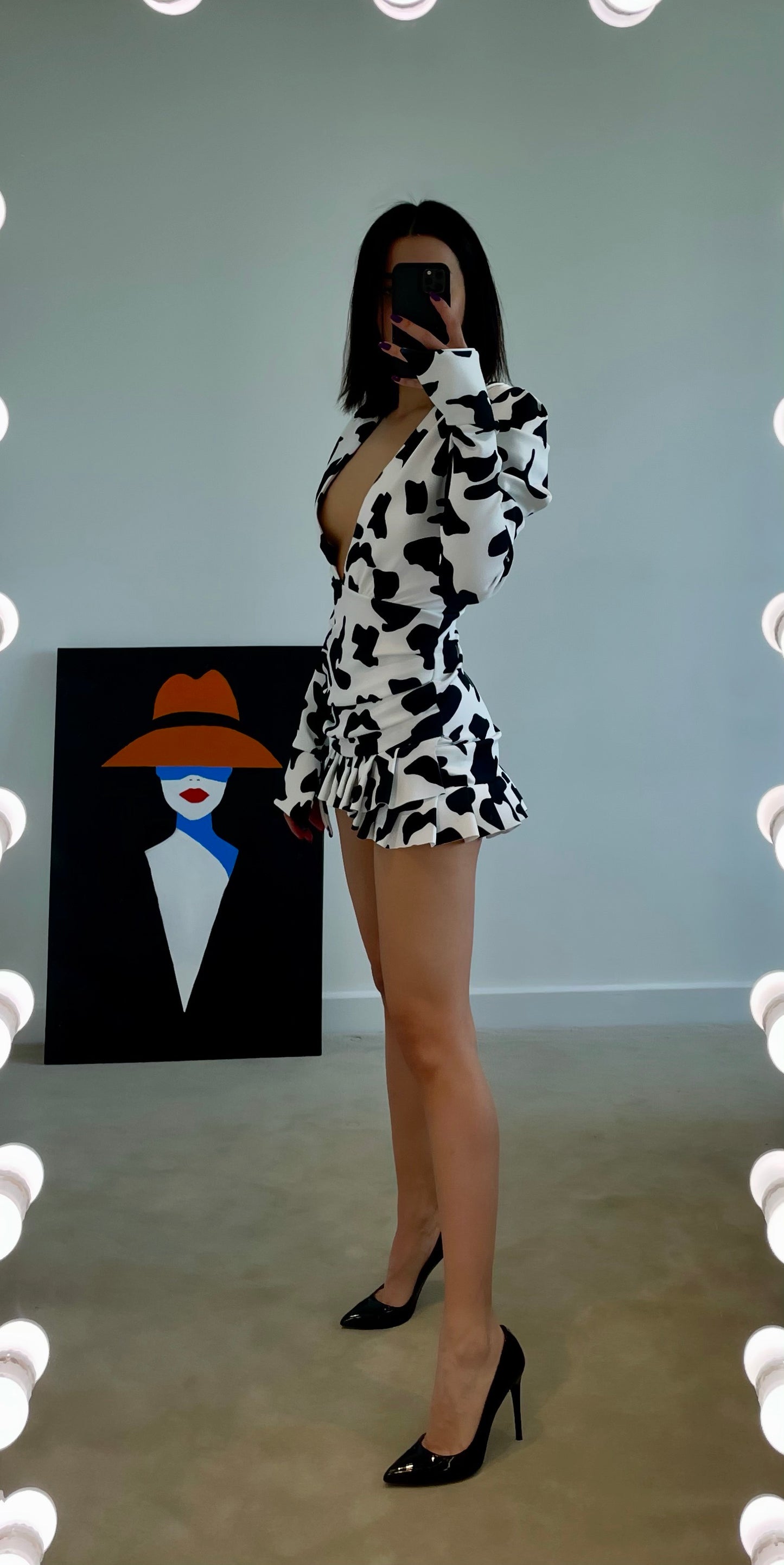 Heda Dress In Mini Cow Black And White - heda collection