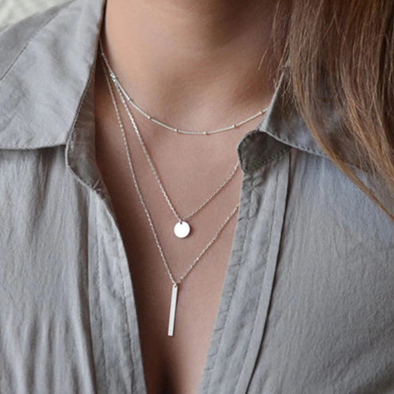 Heda Three Layer Silver Necklace - heda collection