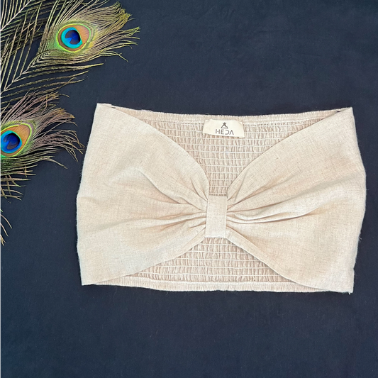 Heda Beige Linen Strapleess Crop Top - heda collection