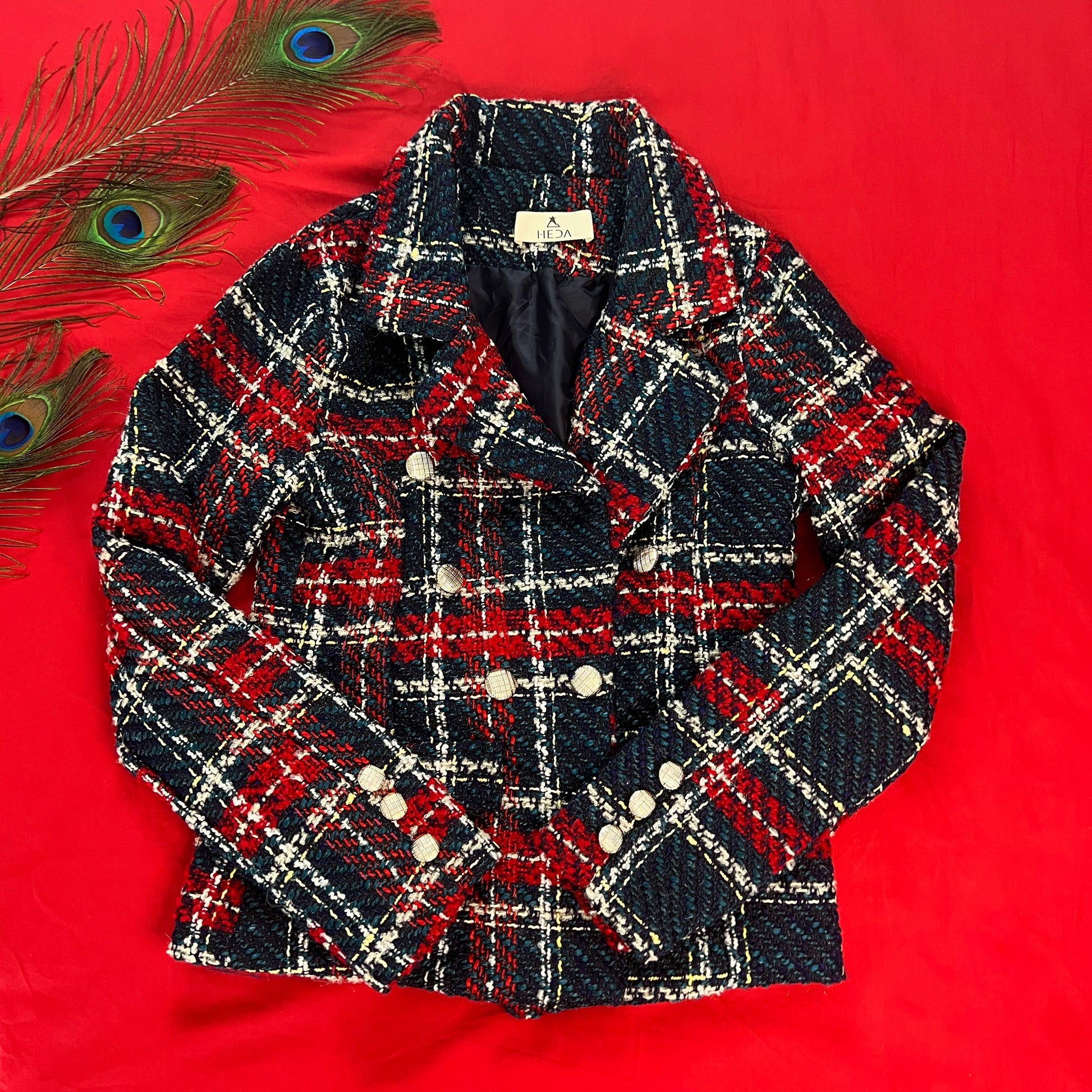 Heda Red Plaid Shacket Notched Jacket - heda collection