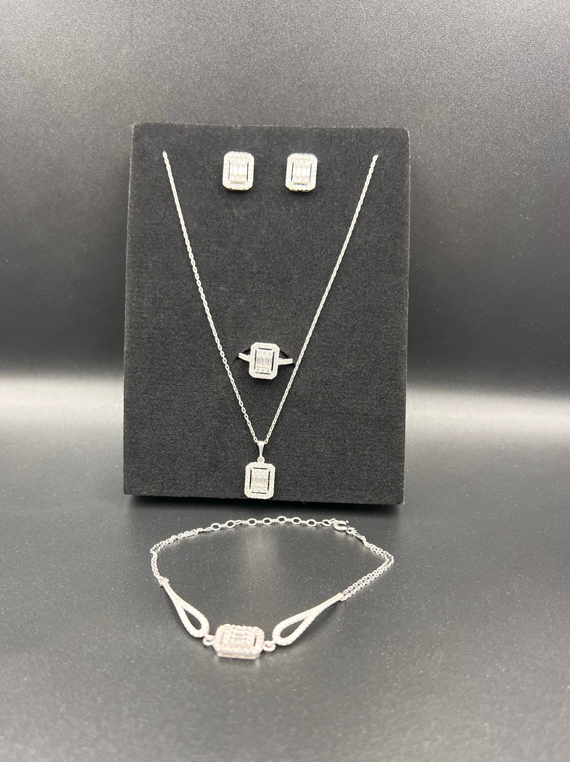 Heda Silver Baguette Stone Jewellery Set - heda collection