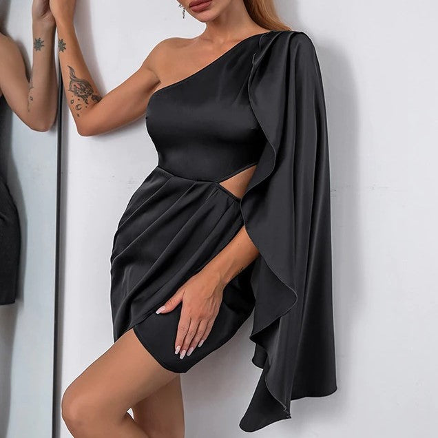 Heda Black Mini Satin Dress - heda collection